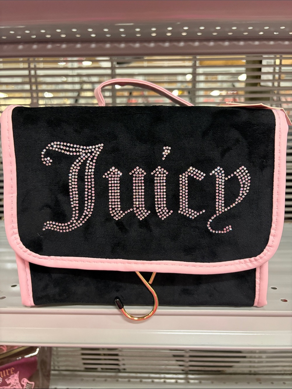 Juicy Couture Black & Pink Rhinestone Logo Hanging Cosmetic Case
